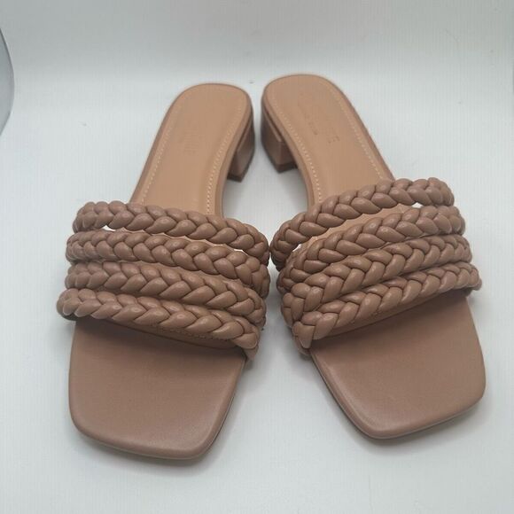CUSHIONAIRE Women's braided low block heel sandal +Memory Foam 7.5 NUDE - Picture 2 of 7